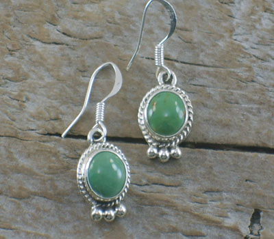 Earrings Native American Green Turquoise Round